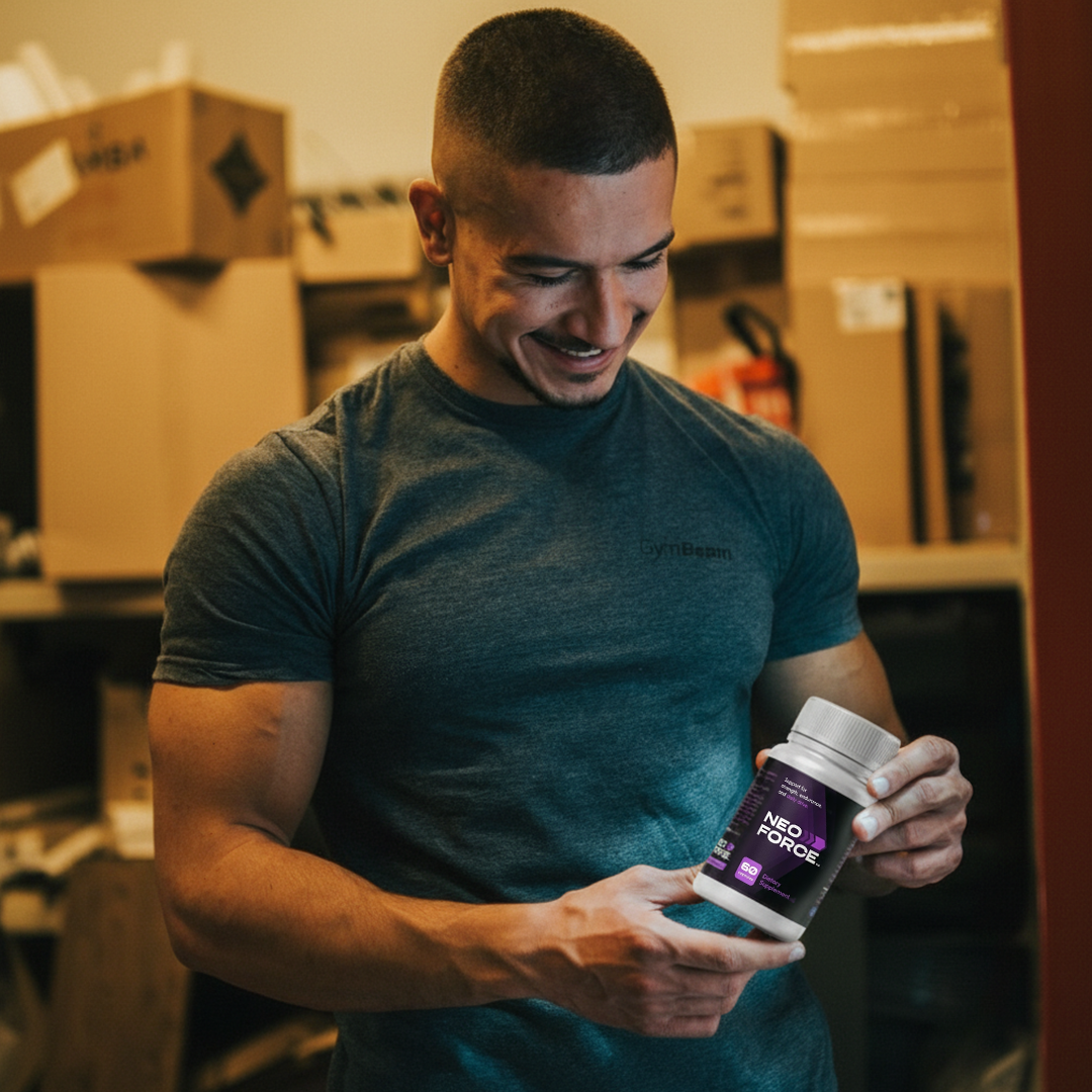 NeoForce food supplement bottle in a modern everyday setting